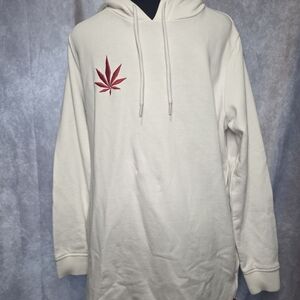 Men's White Hoodie with Red Leaf Design